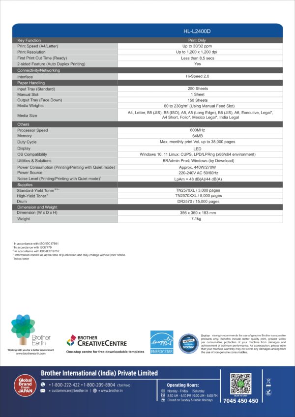 Brother HL-2400D Laser Printer - Image 3